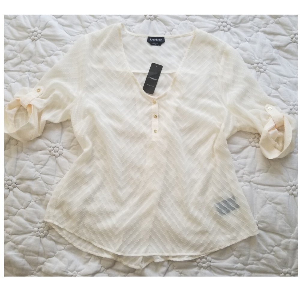 BEBE Marlena, Button-Back, 3/4 Sleeve, Cream, Sz L